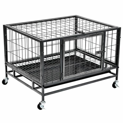 Hondenbench met wielen robuust 82x66x56 cm staal