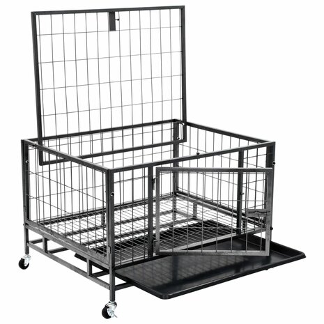 Hondenbench met wielen robuust 82x66x56 cm staal
