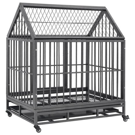 Hondenbench met wielen en dak 92x62x106 cm staal