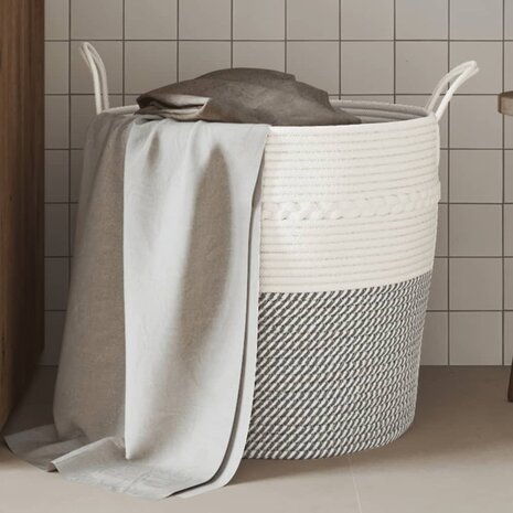 Opbergmand Ø 43x38 cm katoen grijs en wit