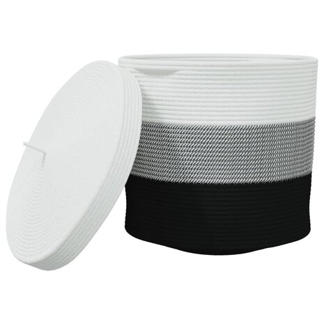 Opbergmand met deksel Ø 40x35 cm katoen wit en zwart