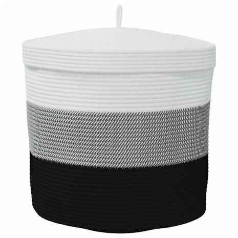 Opbergmand met deksel Ø 40x35 cm katoen wit en zwart