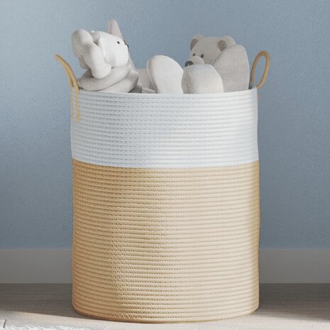Opbergmand Ø 38x46 cm katoen beige en wit