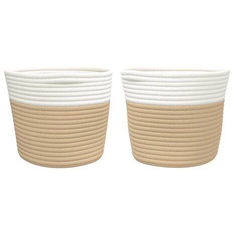 Opbergmanden 2 st Ø 24x18 cm katoen beige en wit
