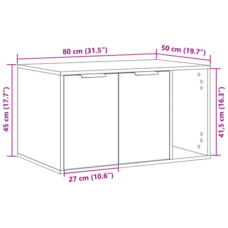 Kattenbakkast 80x50x45 cm bewerkt hout oud houtkleurig