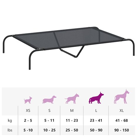 Hondenmand verhoogd 130x80x20 cm textiel en staal zwart