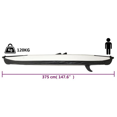 Kajak opblaasbaar 375x72x31 cm polyester zwart