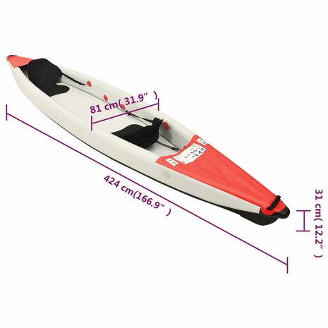 Kajak opblaasbaar 424x81x31 cm polyester rood