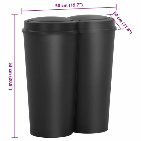 Prullenbak dubbel 50 L zwart
