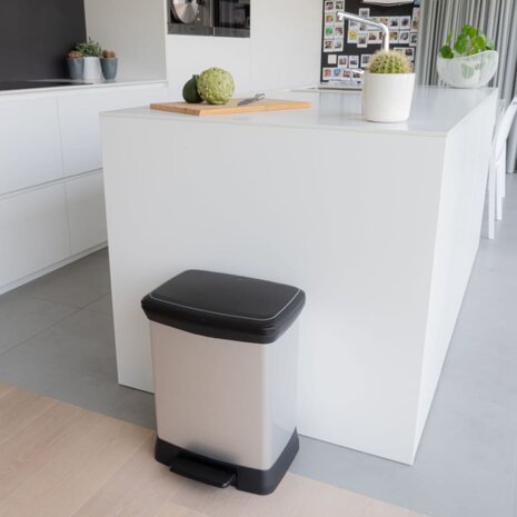Pedaalemmer Deco rechthoekig 30 L zilverkleurig