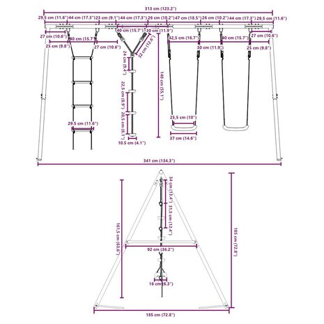 Schommelset met schommels, ladder en klimtouw met schijven