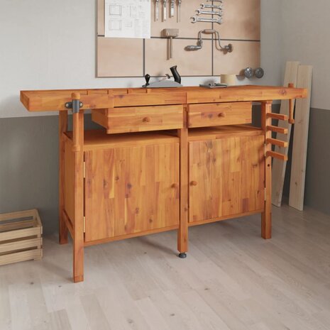 Werkbank met lades en bankschroeven 162x62x83 cm acaciahout