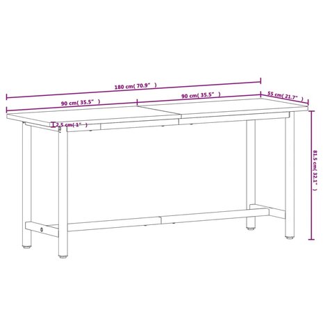 Werkbank 180x55x81,5 cm massief beukenhout en metaal