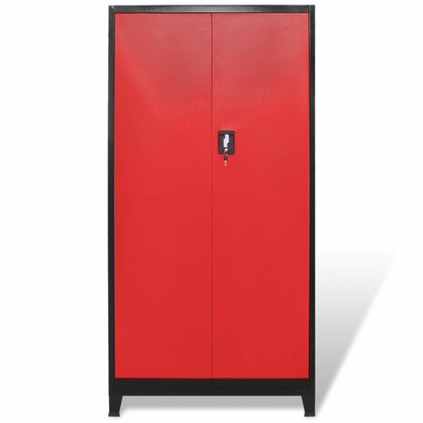 Gereedschapskast met 2 deuren 90x40x180 cm staal zwart en rood