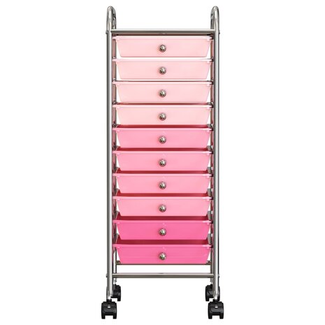 Opbergtrolley met 10 lades mobiel kunststof ombre roze