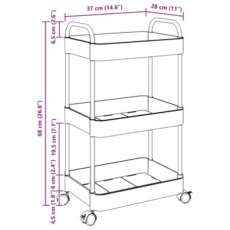 Opbergtrolley 3-laags 37x28x68 cm acryl transparant