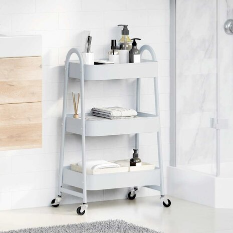 Opbergtrolley 3-laags 42x41,5x77 cm staal wit