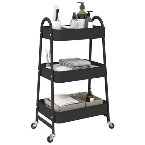 Opbergtrolley 3-laags 42x41,5x77 cm staal zwart