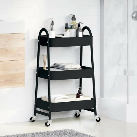 Opbergtrolley 3-laags 42x41,5x77 cm staal zwart