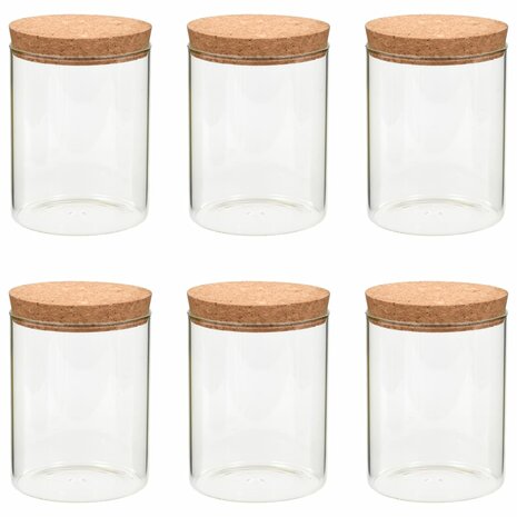 Opbergpotten met kurken deksel 6 st 650 ml glas