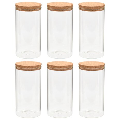 Opbergpotten met kurken deksel 6 st 1100 ml glas
