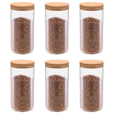 Opbergpotten met kurken deksel 6 st 1400 ml glas