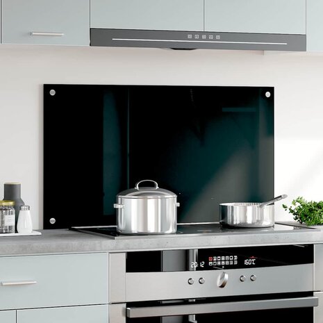 Spatscherm keuken 90x50 cm gehard glas zwart
