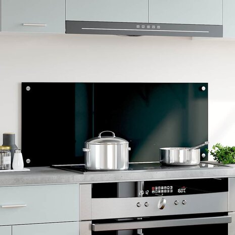 Spatscherm keuken 100x40 cm gehard glas zwart
