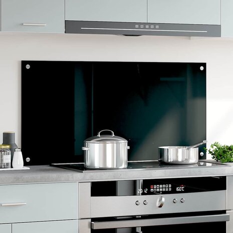 Spatscherm keuken 100x50 cm gehard glas zwart
