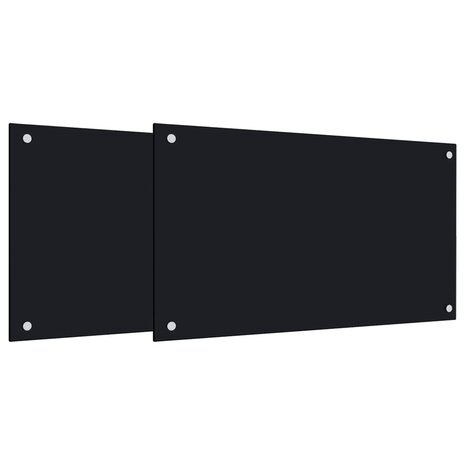 Spatschermen keuken 2 st 70x60 cm gehard glas zwart