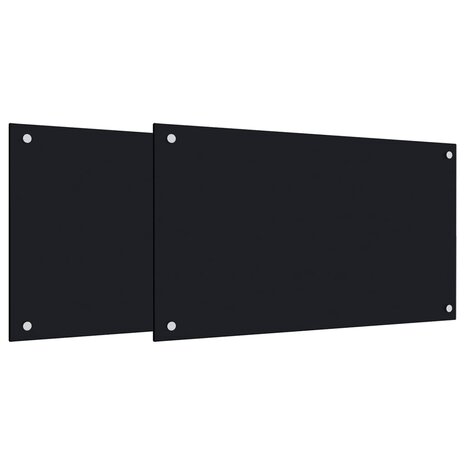 Spatschermen keuken 2 st 70x40 cm gehard glas zwart