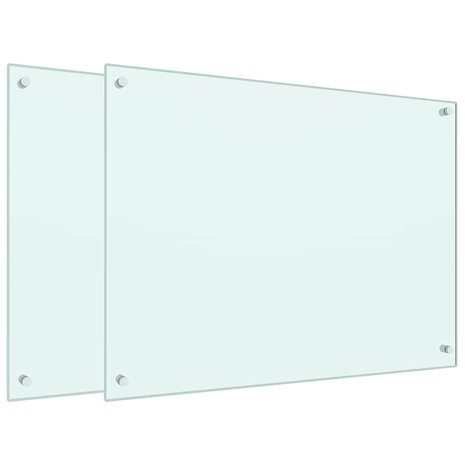 Spatschermen keuken 2 st 80x60 cm gehard glas wit