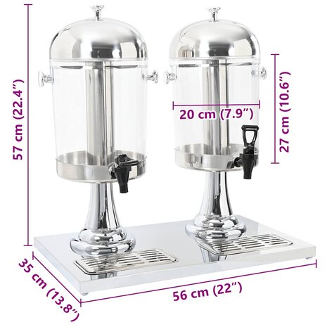 Dubbele sapdispenser roestvrij staal 2x8 L