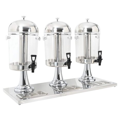 Drievoudige sapdispenser roestvrij staal 3x8 L