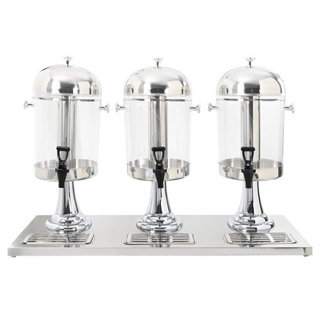Drievoudige sapdispenser roestvrij staal 3x8 L