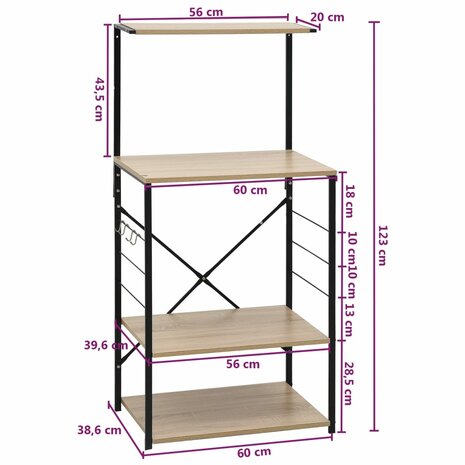 Magnetronkast 60x39,6x123 cm bewerkt hout zwart en eikenkleurig