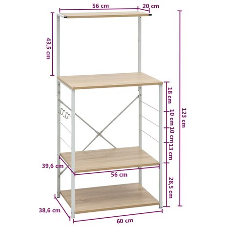 Magnetronkast 60x39,6x123 cm bewerkt hout wit en eikenkleurig