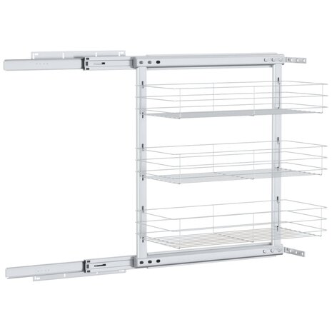 Draadmand keuken uittrekbaar 3-laags 47x25x56 cm zilverkleurig