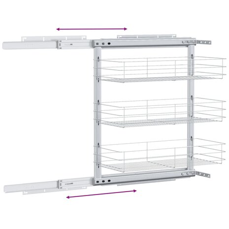 Draadmand keuken uittrekbaar 3-laags 47x25x56 cm zilverkleurig