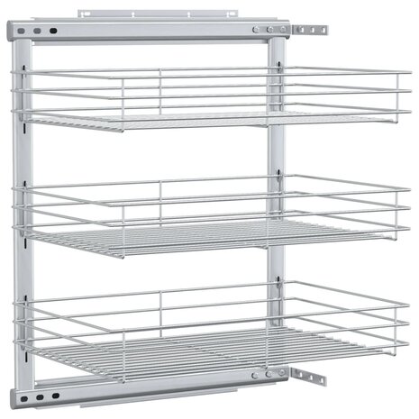 Draadmand keuken uittrekbaar 3-laags 47x35x56 cm zilverkleurig