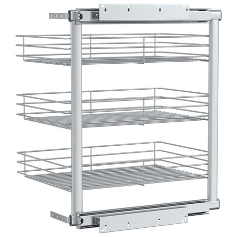 Draadmand keuken uittrekbaar 3-laags 47x35x56 cm zilverkleurig