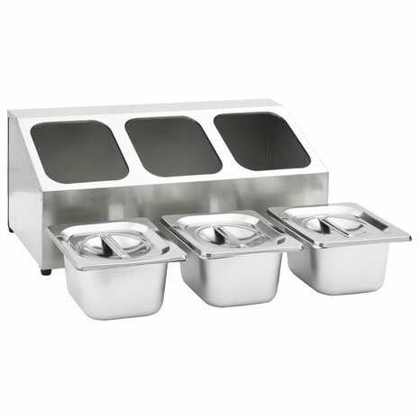 Gastronormbakkenhouder met 3 GN 1/6 bakken roestvrij staal