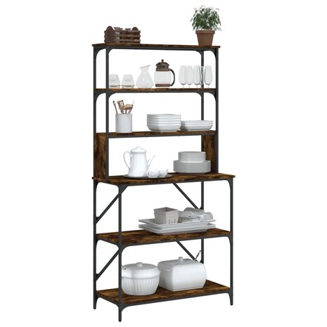 Bakkersrek 6-laags 90x40x180 cm bewerkt hout gerookt eikenkleur
