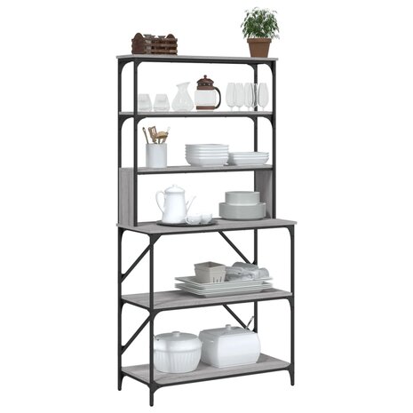 Bakkersrek 6-laags 90x40x180 cm bewerkt hout grijs sonoma eiken
