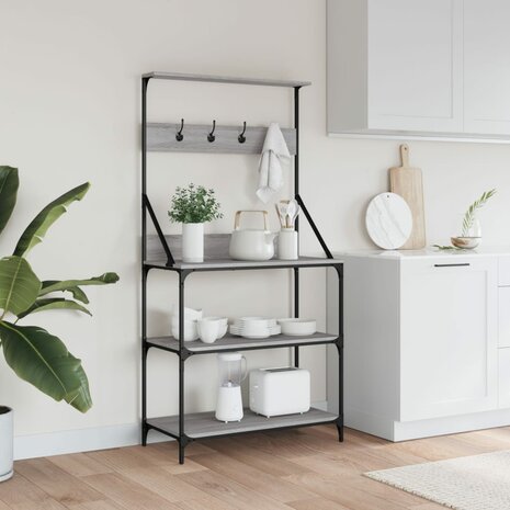 Bakkersrek met haken 4-laags bewerkt hout grijs sonoma eiken