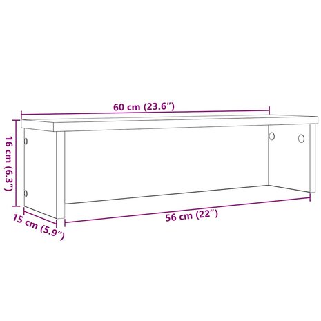 Keukenrek stapelbaar 60x15x16cm bewerkt hout grijs sonoma eiken