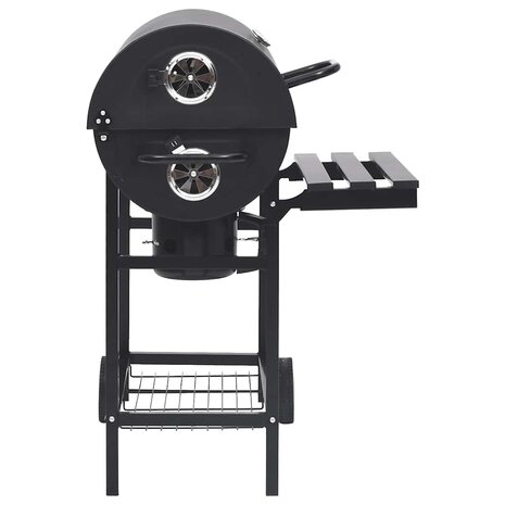 Barbecuevat met wielen en schappen 115x85x95 cm staal zwart
