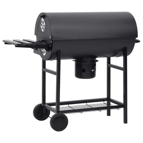 Barbecuevat met wielen en schappen 115x85x95 cm staal zwart