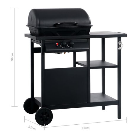 Gasbarbecue met 3-laags zijtafel zwart
