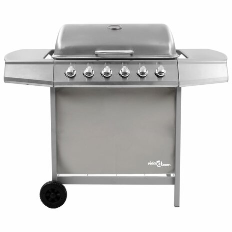 Gasbarbecue met 6 branders zilverkleurig